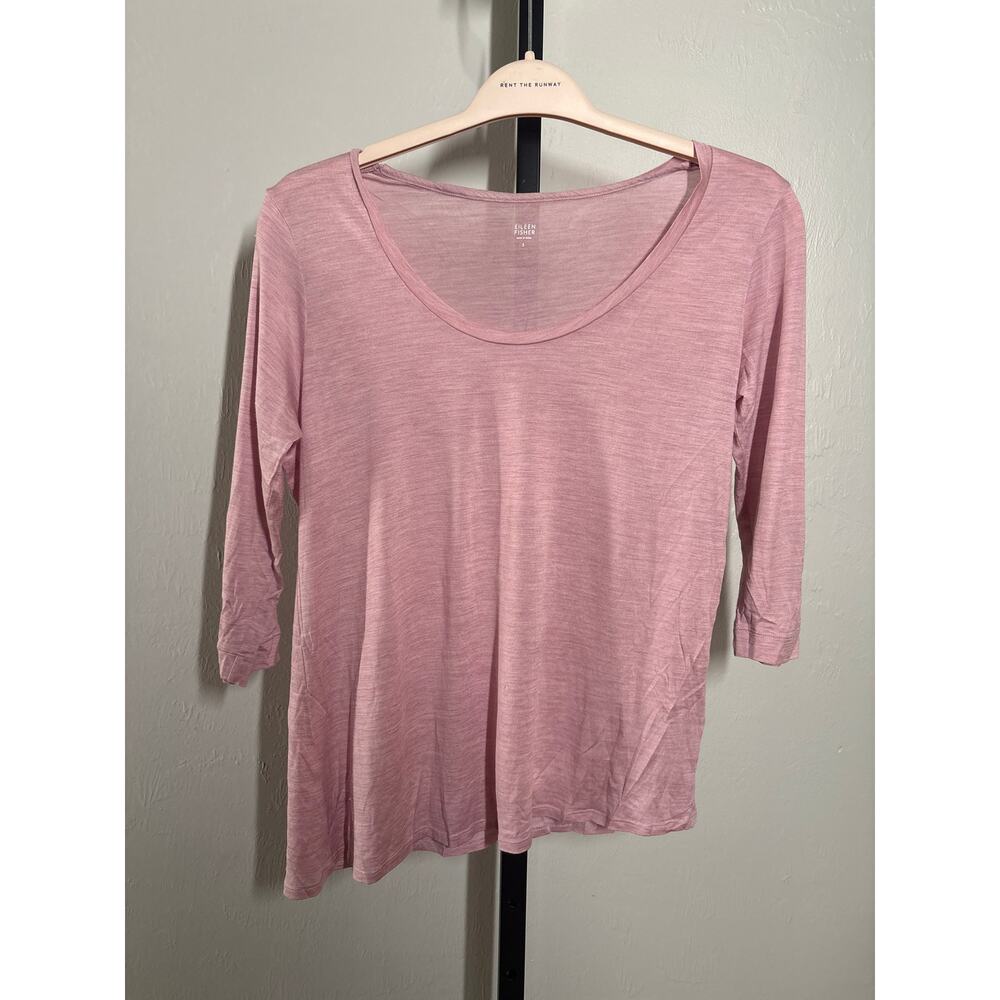 Eileen Fisher Silk Cotton Tee Womens Small Pink Sheer 3/4 Sleeve Lightweight - Picture 2 of 7